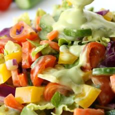 Rainbow Salad with Avocado Basil Dressing Photo