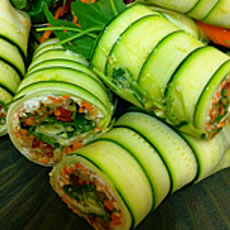 Raw Zucchini, Carrot, and Cashew Salad Rolls Photo